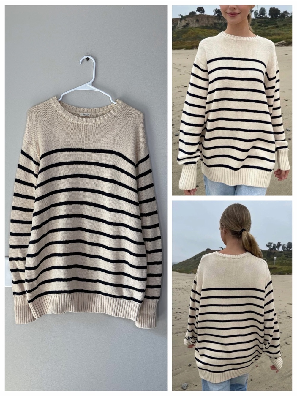 Brandy Melville John Galt Brianna Striped Cotton Oversized Crewneck Sweater